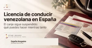 Licencia de conducir venezolana junto a una llave de coche sobre un escritorio
