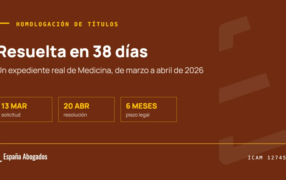 Portada de España Abogados: Resuelta en 38 días. Un expediente real de homologación de Medicina, de marzo a abril de 2026