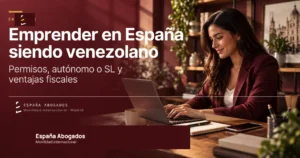 Emprendedora venezolana trabajando con su portatil en un despacho de Madrid