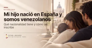 Pareja venezolana con su bebe recien nacido en su casa en Espana