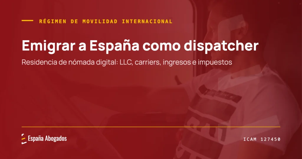 Portada del artículo Emigrar a España como dispatcher, con un conductor de camión en la cabina bajo velo granate